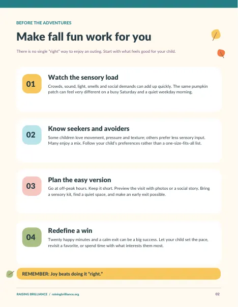 Inside page 1 of 10 Autism-Friendly Fall Activities