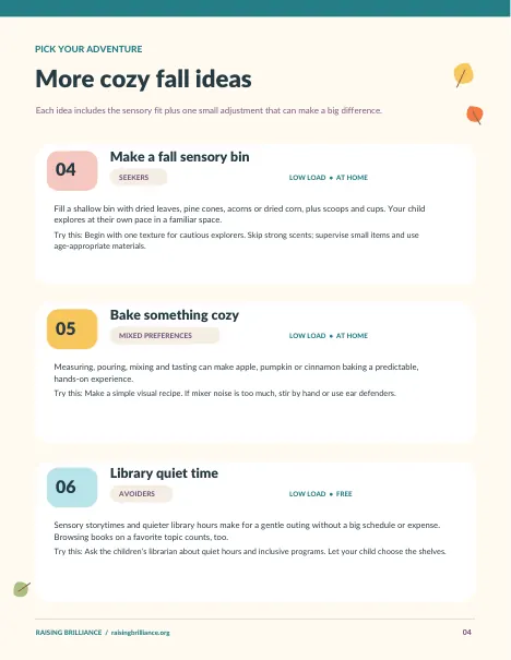 Inside page 3 of 10 Autism-Friendly Fall Activities