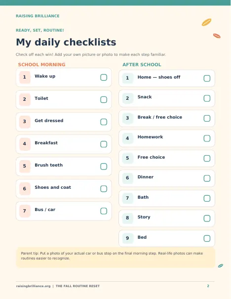 Inside page 2 of The Fall Routine Reset
